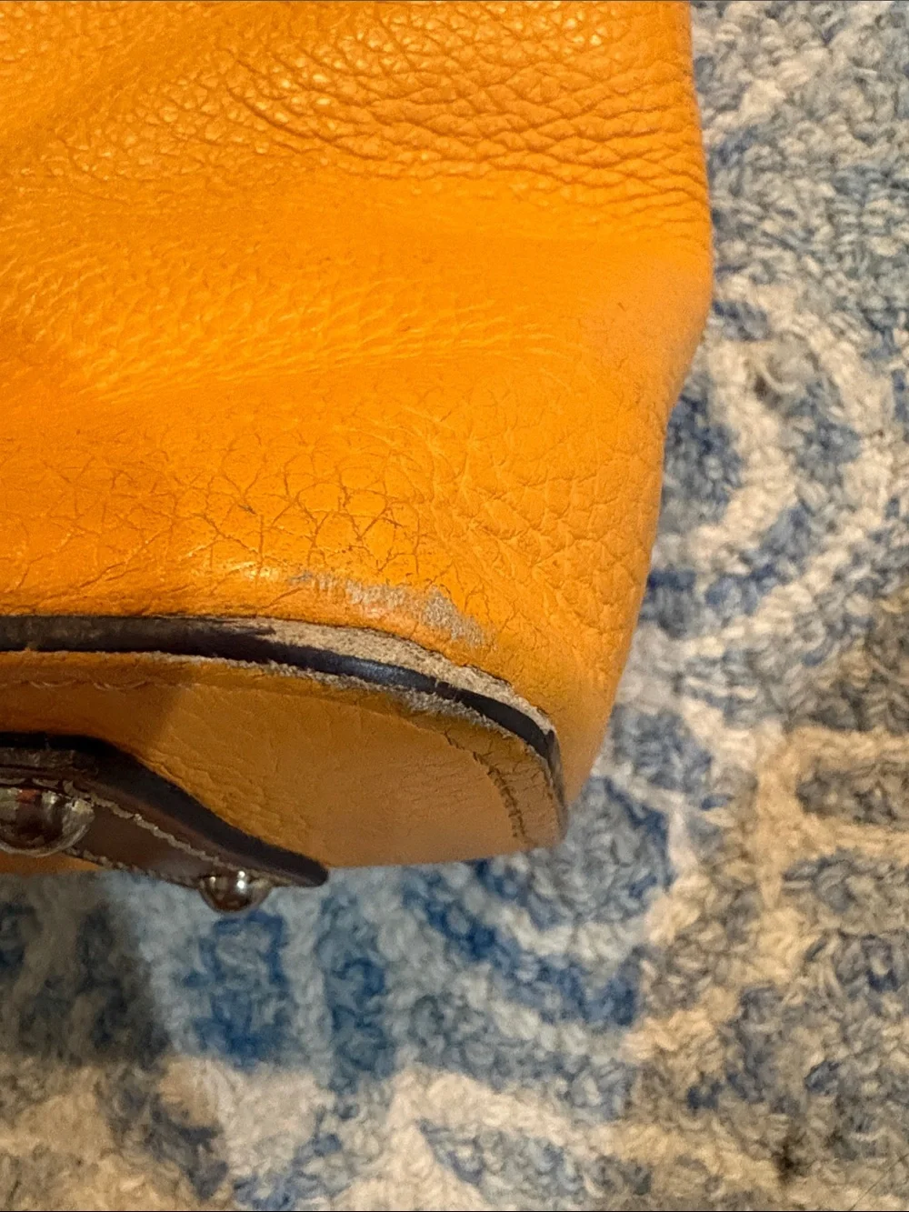 Dooney & Bourke Orange Pebbled Leather Tote with Brown Straps